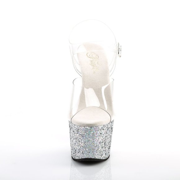 Pleaser Adore 708LG Glitter Platform Heels - Silver - Picture 2 of 5